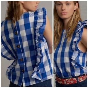 Anthro ruffle gingham button back top